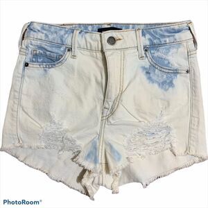 True Religion Shorts Women 26W Blue Bleach Wash Distressed Cutoff Denim
